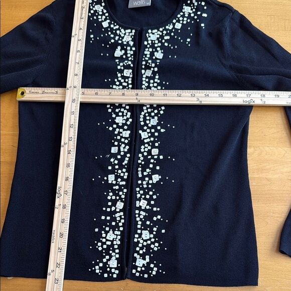 Wallis Black and White Cardigan Sweater with Embellished Design Size 14 - Picture 9 of 9